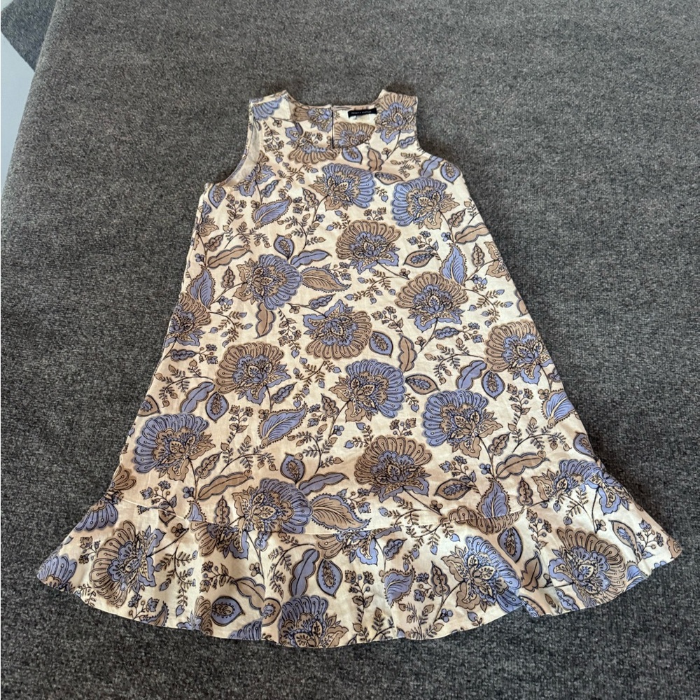TOMMY HILFIGER Women’s 6 Linen Blend Sleeveless Dress Ruffle Hem Beige/Blues - Picture 9 of 14